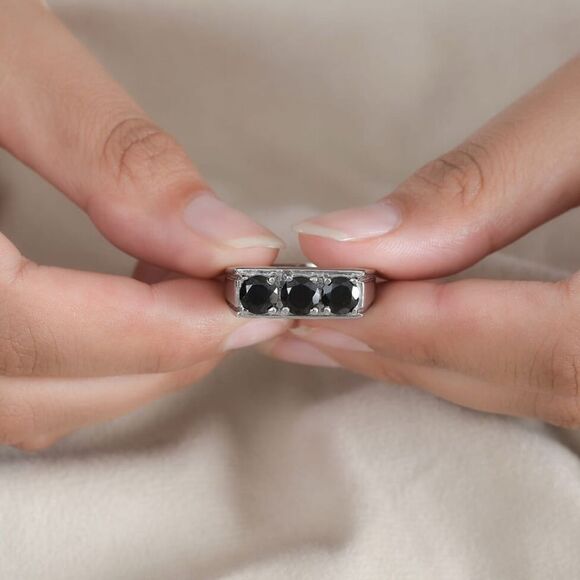 Thai Black Spinel 3 Stone Mens Ring size 12 NWT - Picture 4 of 9